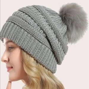 Gray Pom Pom Beanie